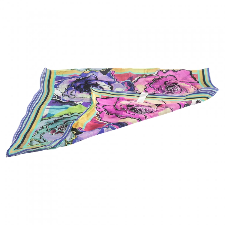 Pre Owned Roberto Cavalli Multicolor Floral Print Silk Scarf