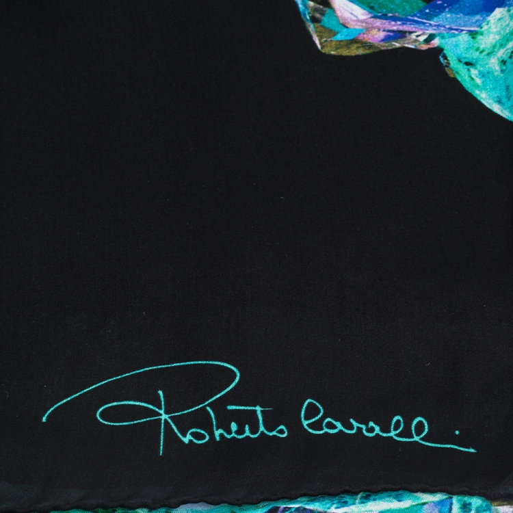 Pre Owned Roberto Cavalli Black Crystal Print Silk Scarf