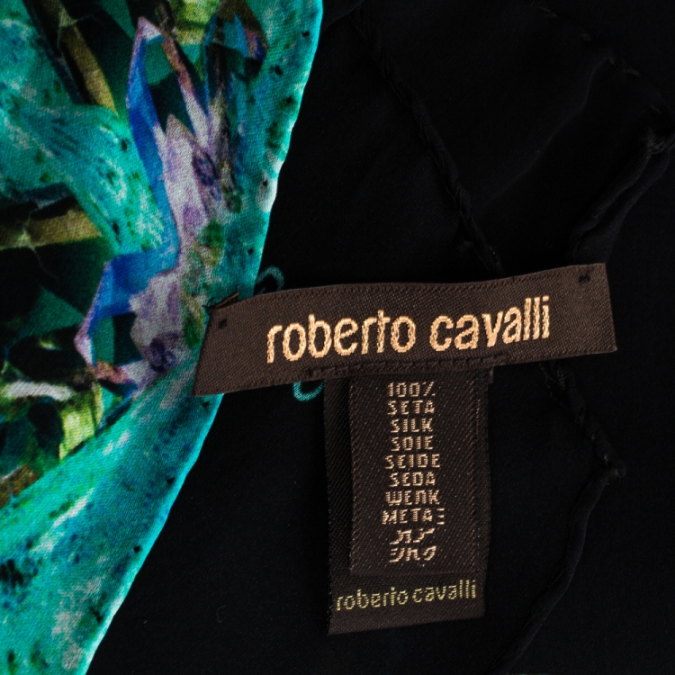 Pre Owned Roberto Cavalli Black Crystal Print Silk Scarf