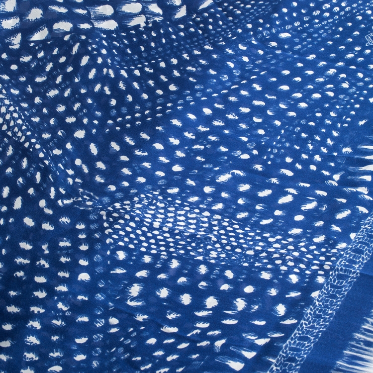 Pre Owned Roberto Cavalli Blue & White Abstract Print Silk Scarf