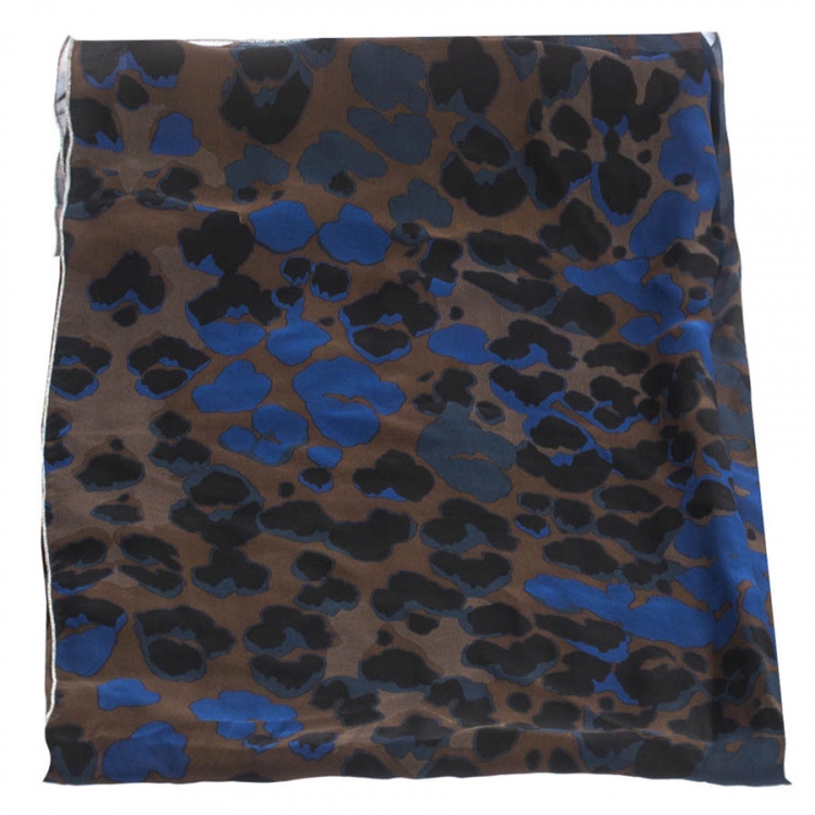 Pre Owned Roberto Cavalli Blue Camouflage Print Silk Scarf 
