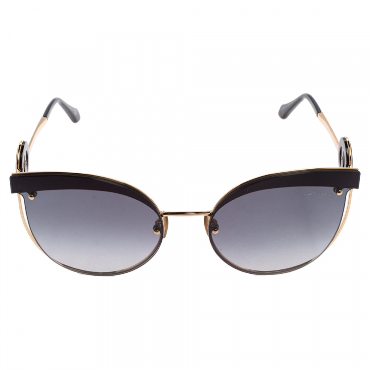 Pre Owned Roberto Cavalli Black & Gold / Smoke Gradient 1088 Cat Eye Sunglasses
