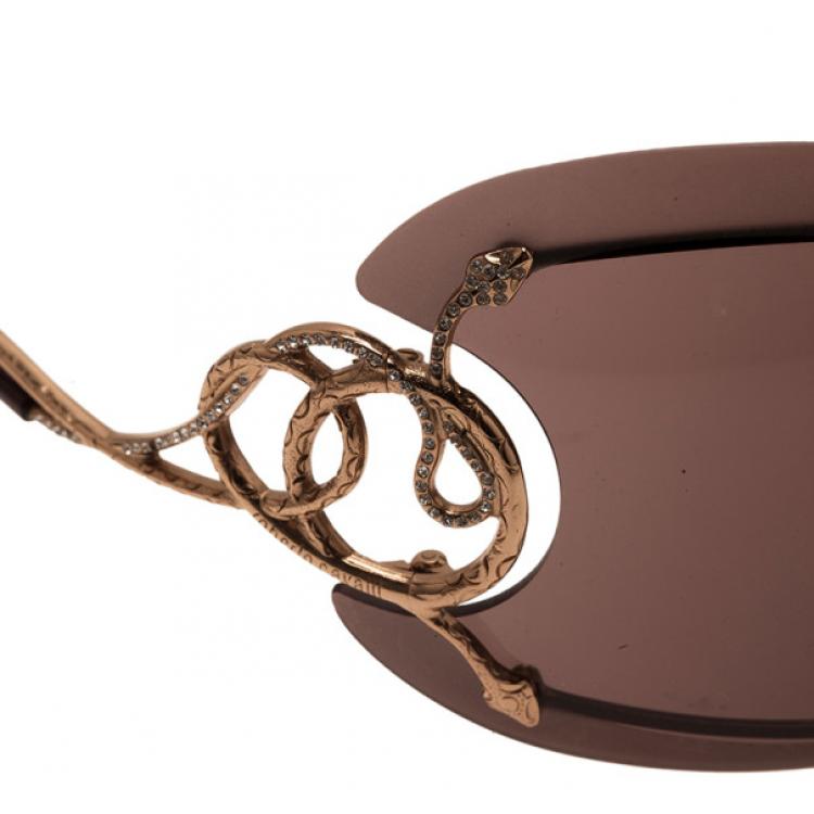 Pre Owned Roberto Cavalli Brown Cicno Serpent Shield Sunglasses