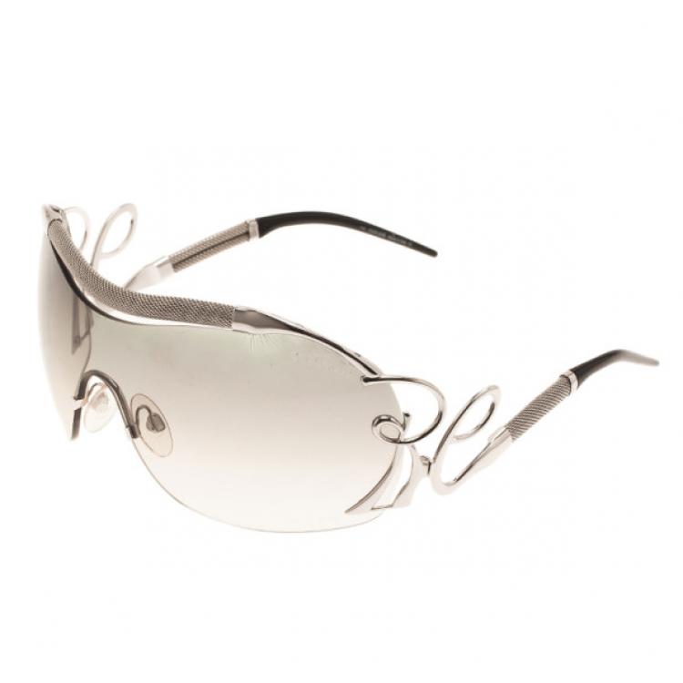 Pre Owned Roberto Cavalli Silver Lacedemone Shield Sunglasses