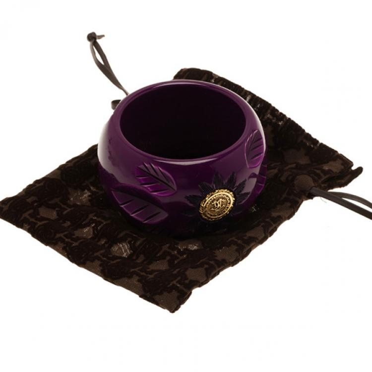 Pre Owned Roberto Cavalli Wide Flower Bangle 20CM