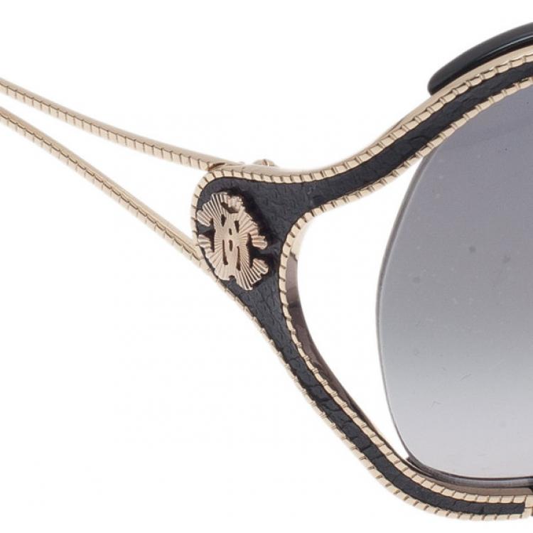 Pre Owned Roberto Cavalli Black and Gold Clerodendro Round Oversized Sunglasses