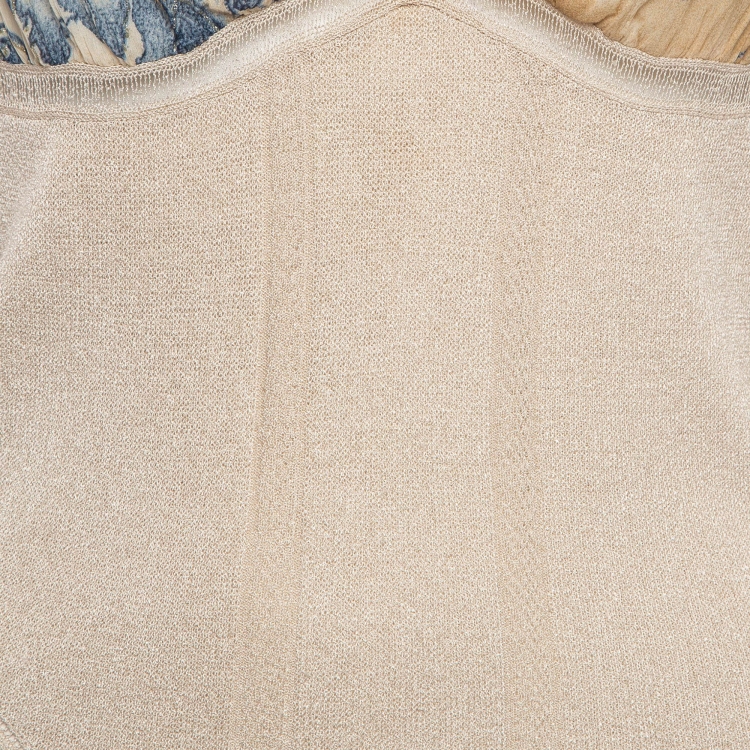 Pre Owned Roberto Cavalli Beige Printed Silk and Knit Blouse M