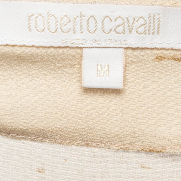 Pre Owned Roberto Cavalli Beige Printed Silk and Knit Blouse M