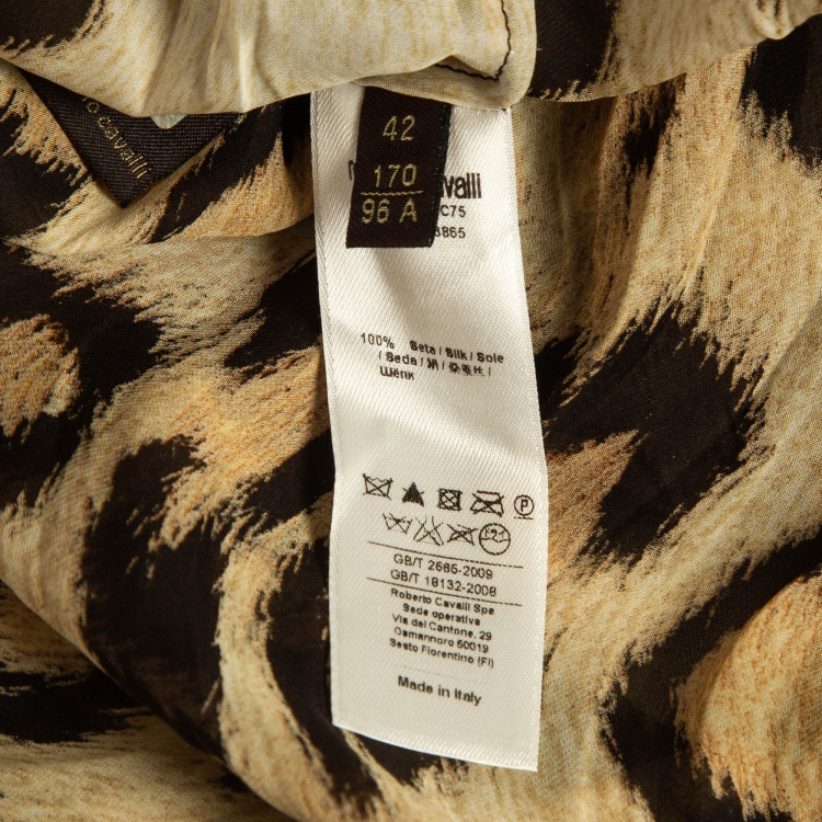 Pre Owned Roberto Cavalli Brown Leopard Print Silk Ruffled Maxi Dress M