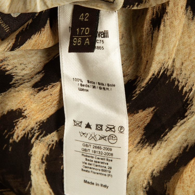 Pre Owned Roberto Cavalli Brown Leopard Print Silk Ruffled Maxi Dress M