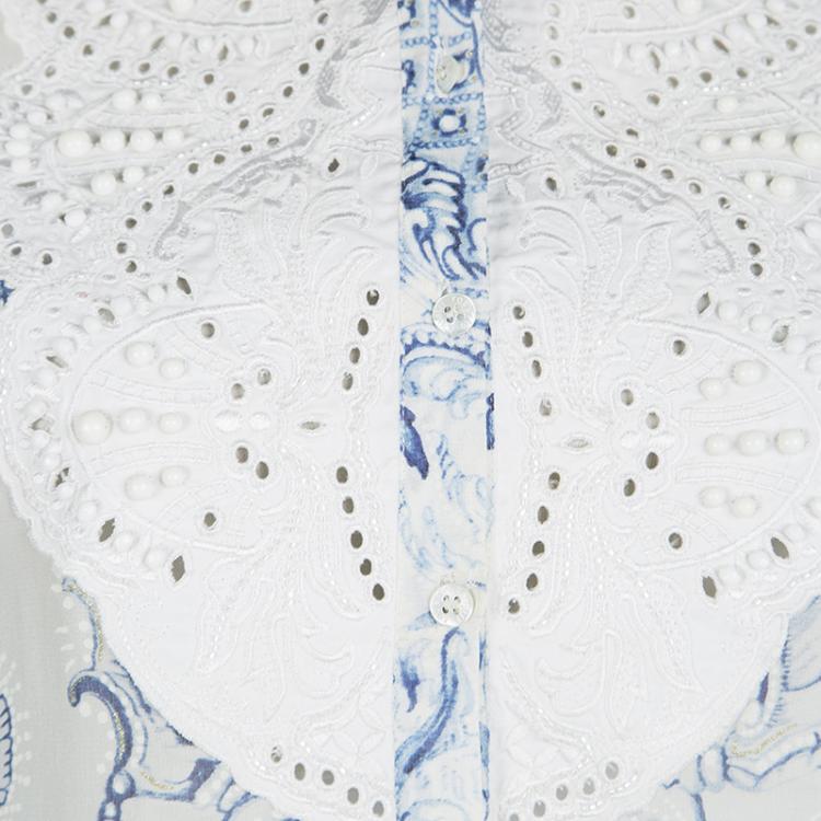 Pre Owned Roberto Cavalli White Floral Printed Silk Embellished Sheer Maxi Dress S  