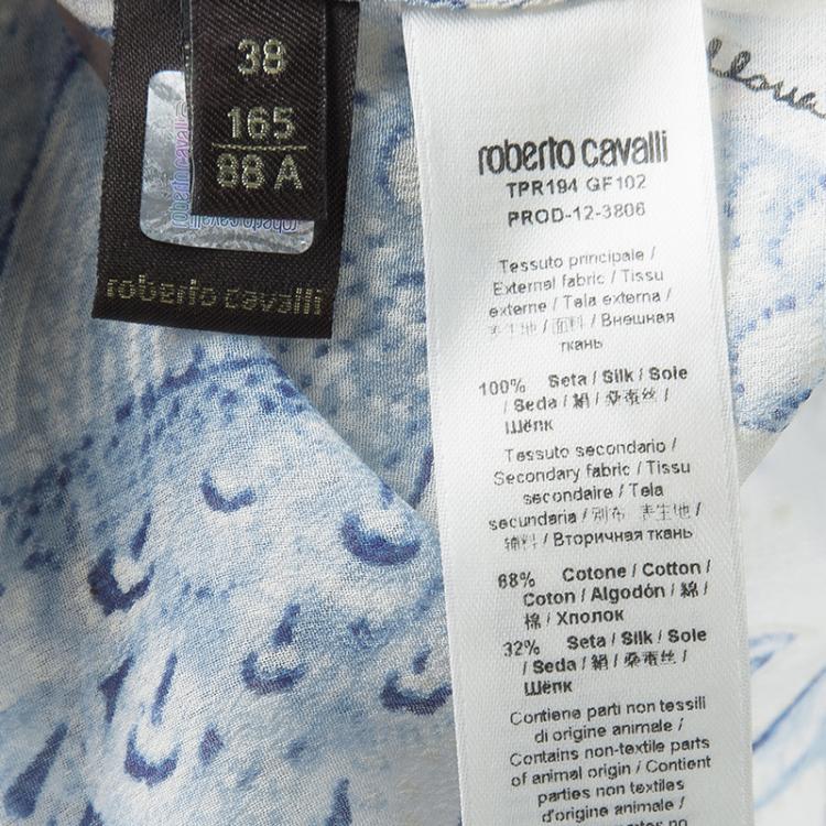Pre Owned Roberto Cavalli White Floral Printed Silk Embellished Sheer Maxi Dress S  