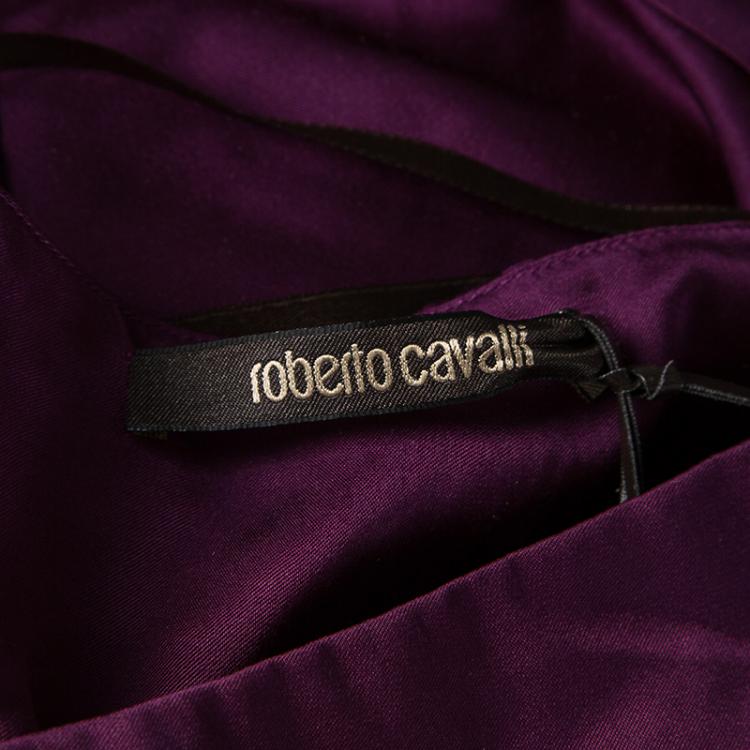 Pre Owned Roberto Cavalli Purple Embellished Silk One Shoulder Cutout Waist Detail Gown M