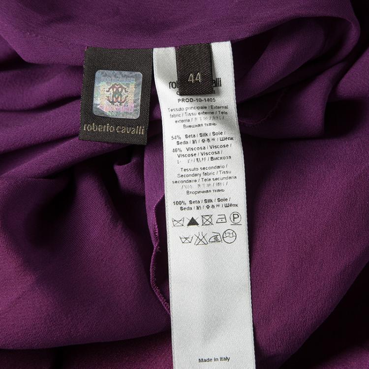 Pre Owned Roberto Cavalli Purple Embellished Silk One Shoulder Cutout Waist Detail Gown M