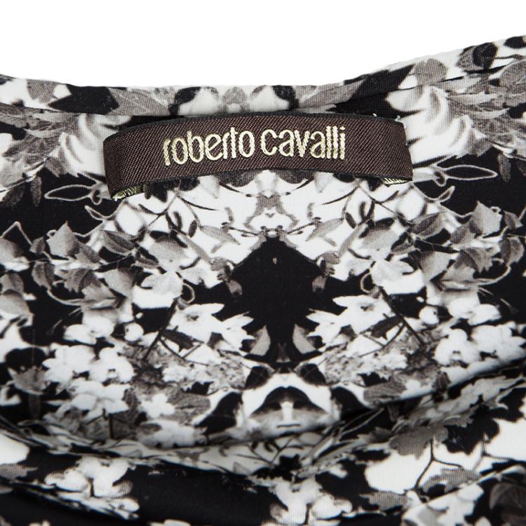 Pre Owned Roberto Cavalli Black Floral Printed Elasticized Waist Maxi Skirt S