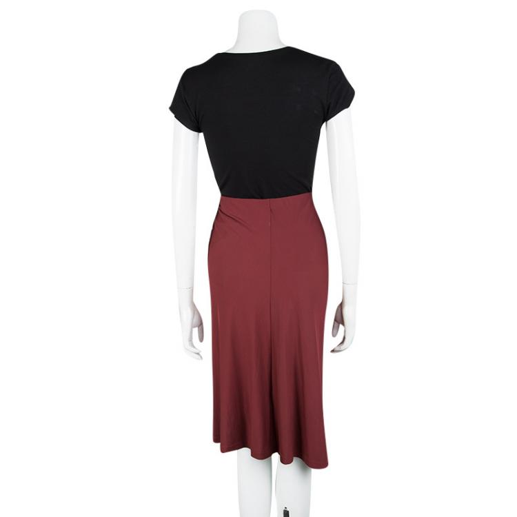 Pre Owned Roberto Cavalli Burnt Red Ruched Bead Detail Draped Skirt M