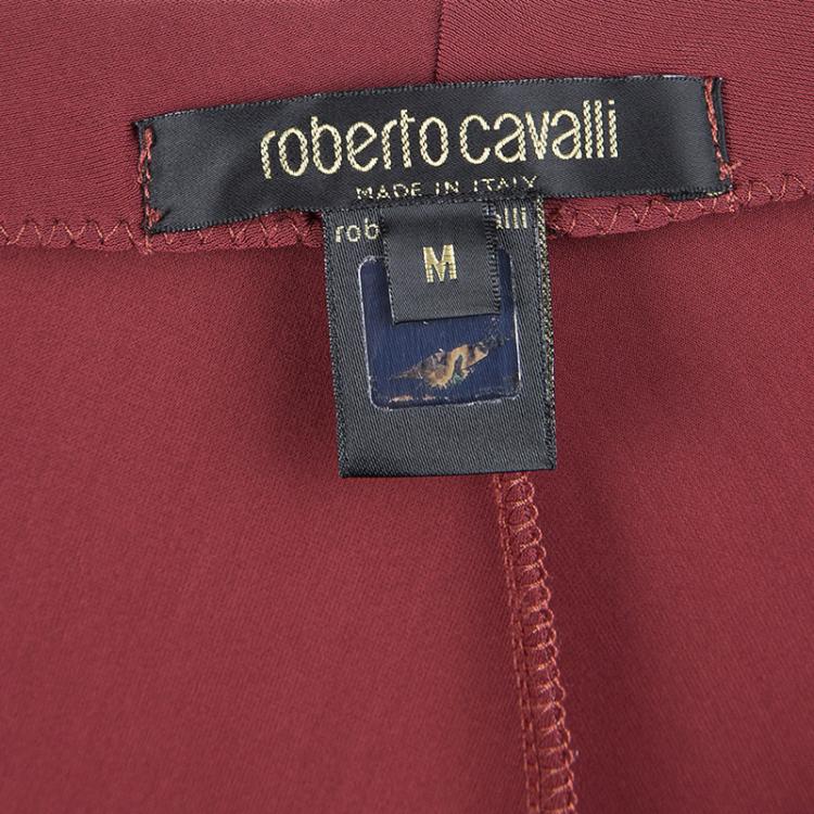 Pre Owned Roberto Cavalli Burnt Red Ruched Bead Detail Draped Skirt M