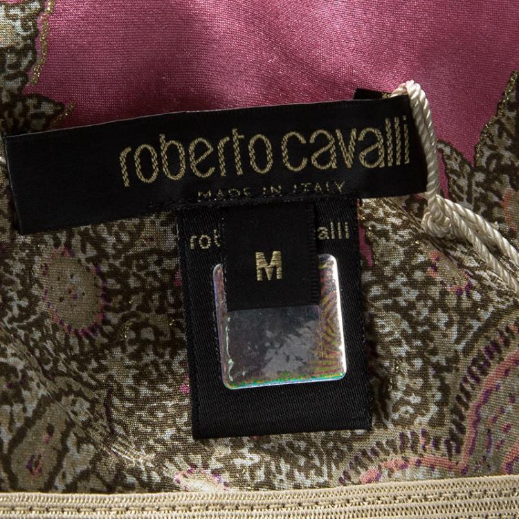 Pre Owned Roberto Cavalli Pink Printed Silk Tie Detail Sleeveless Maxi Dress M