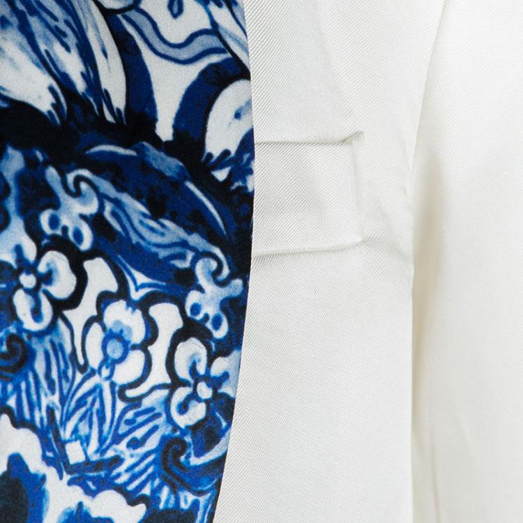 Pre Owned Roberto Cavalli White Satin Contrast Lapel Blazer L