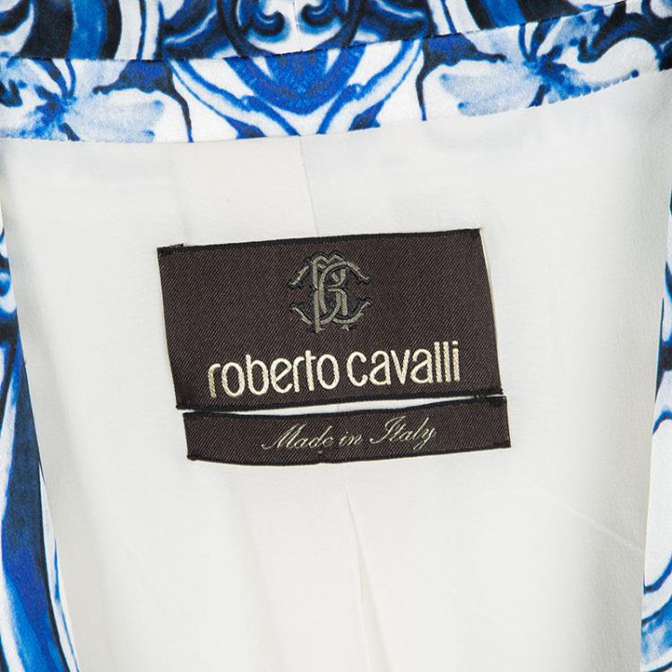 Pre Owned Roberto Cavalli White Satin Contrast Lapel Blazer L
