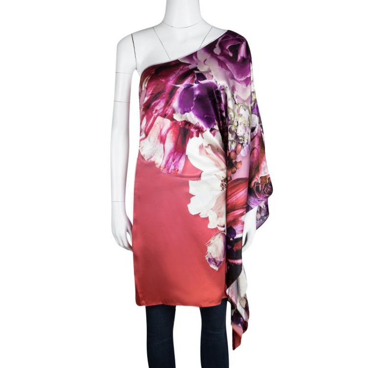 Pre Owned Roberto Cavalli Multicolor Floral Printed Silk One Shoulder Top M