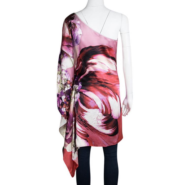 Pre Owned Roberto Cavalli Multicolor Floral Printed Silk One Shoulder Top M
