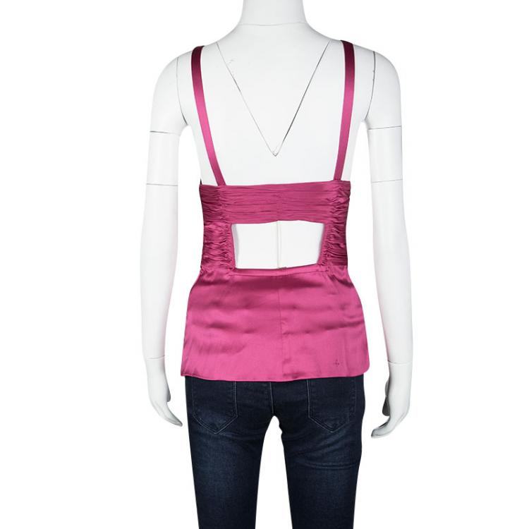 Pre Owned Roberto Cavalli Fuschia Ruched Sleeveless Silk Top S
