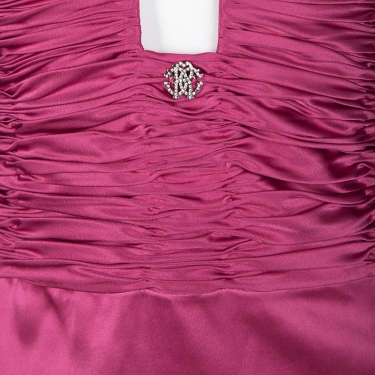 Pre Owned Roberto Cavalli Fuschia Ruched Sleeveless Silk Top S