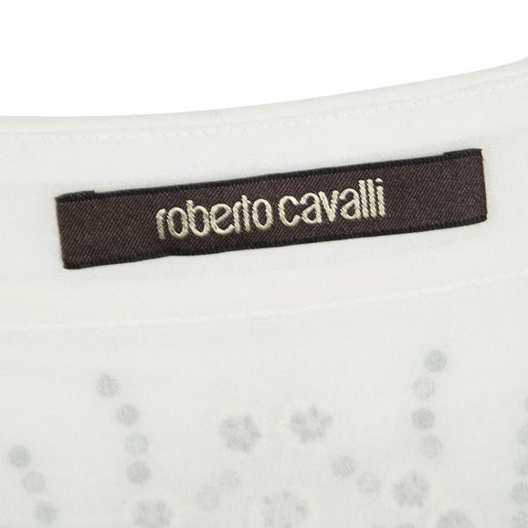 Pre Owned Roberto Cavalli Off White Eyelet Lace Scallop Hem Detail Embellished Skirt S
