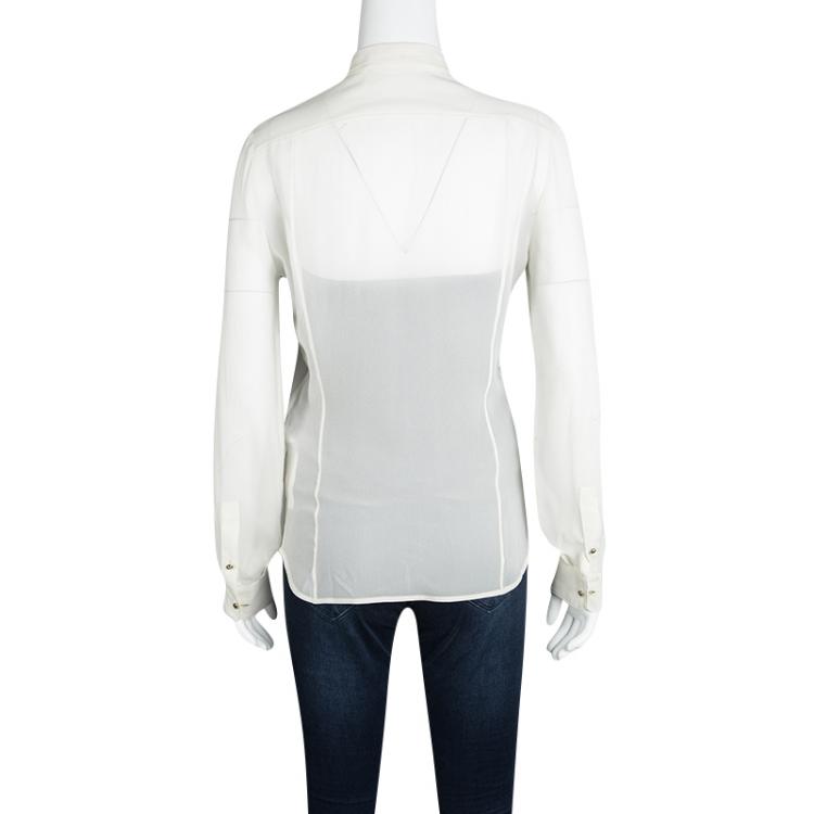 Pre Owned Roberto Cavalli Cream Silk Pintuck Detail Long Sleeve Blouse S