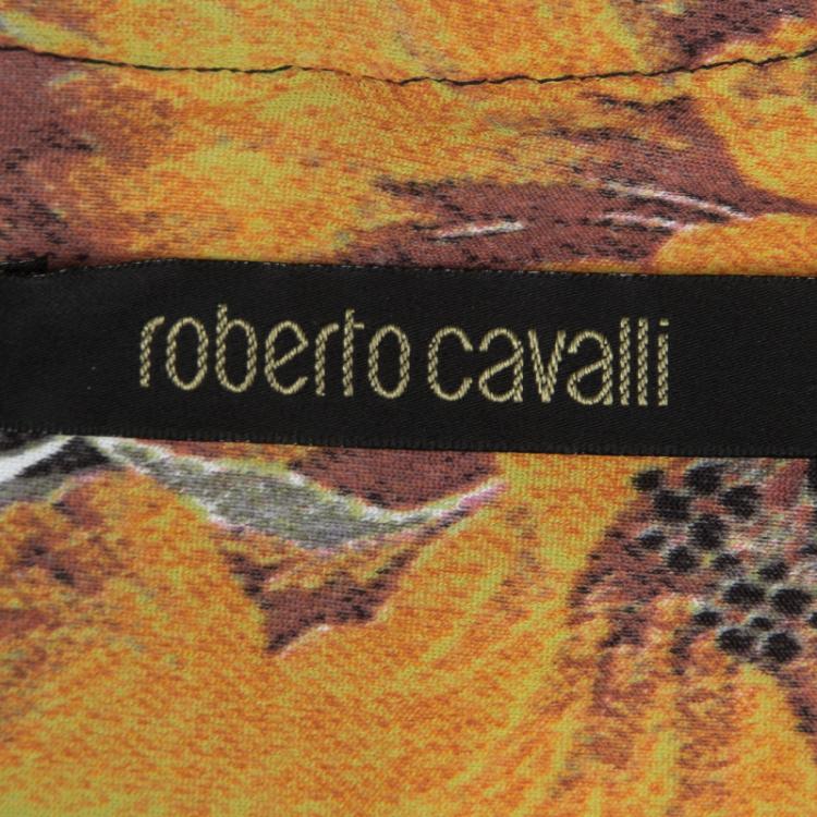 Pre Owned Roberto Cavalli Multicolor Printed Ruffle Detail Long Sleeve Top S