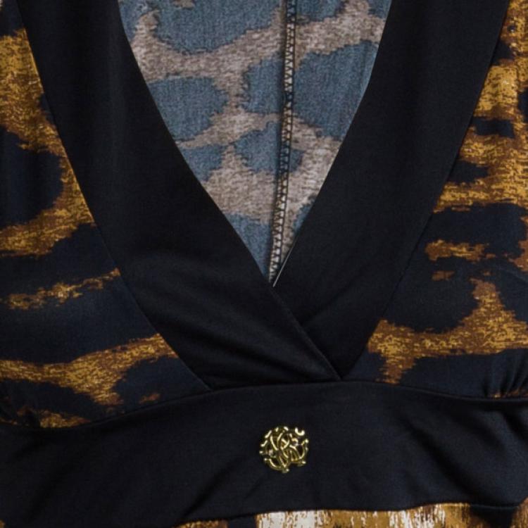 Pre Owned Roberto Cavalli Black Leopard Print Dress S