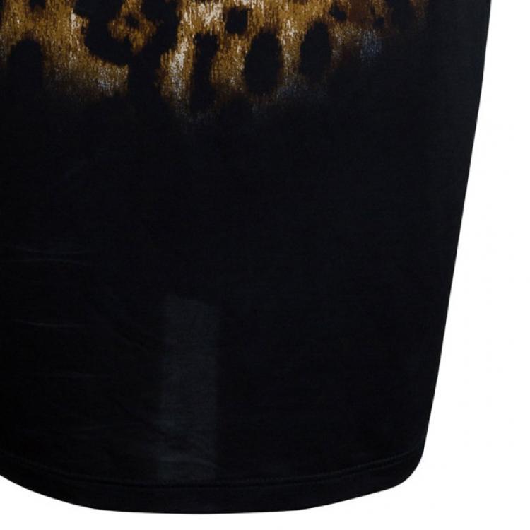 Pre Owned Roberto Cavalli Black Leopard Print Dress S