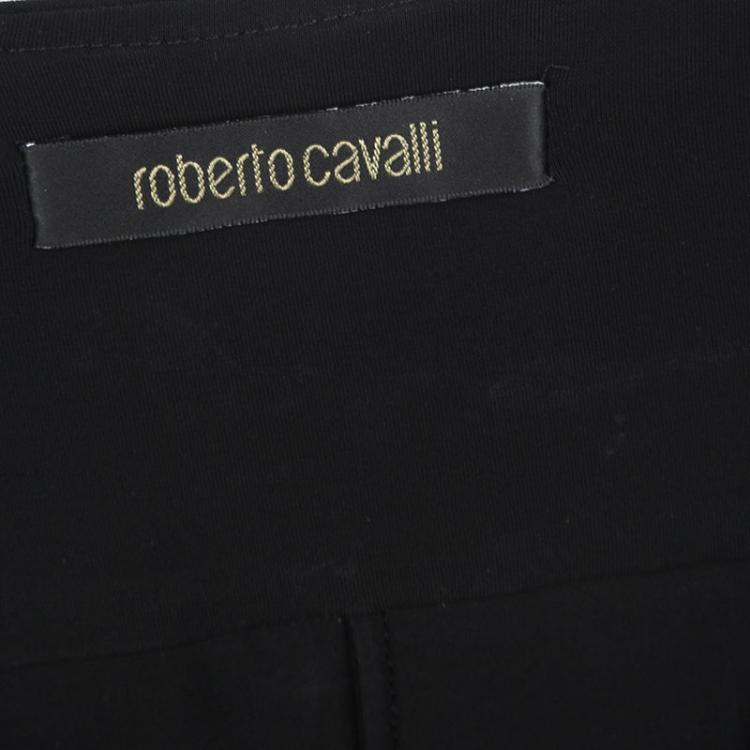 Pre Owned Roberto Cavalli Black Embellished Tie Detail Long Sleeve Ruched Top M