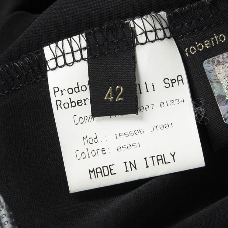 Pre Owned Roberto Cavalli Black Embellished Tie Detail Long Sleeve Ruched Top M