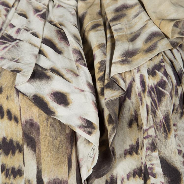 مملوكة مسبقًا Roberto Cavalli Multicolor Animal Print Pleat Detail Long Sleeve Gathered Dress S