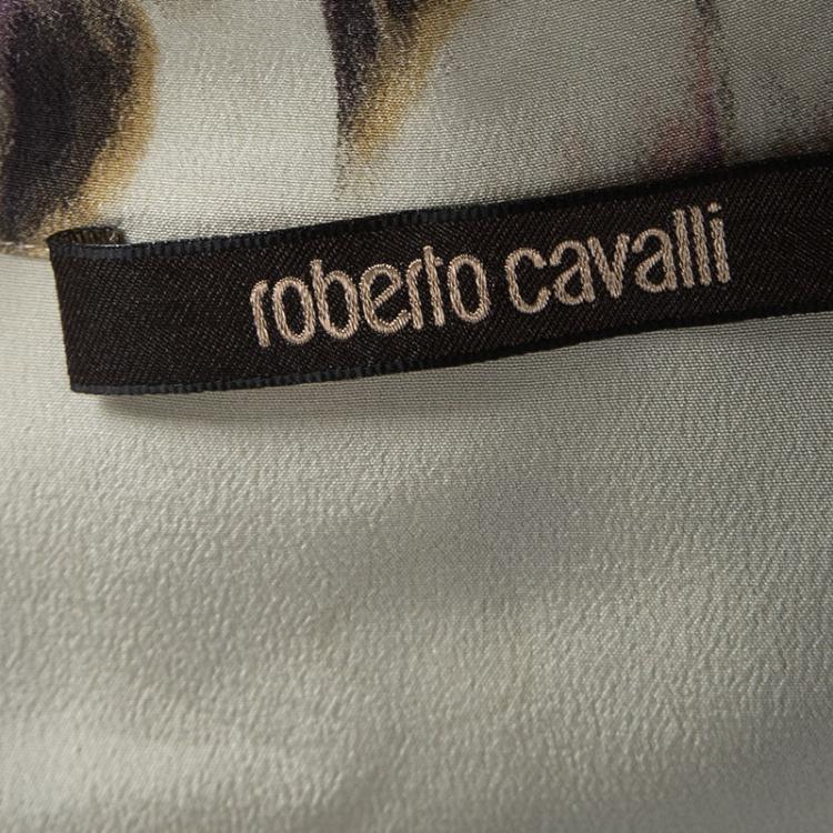 مملوكة مسبقًا Roberto Cavalli Multicolor Animal Print Pleat Detail Long Sleeve Gathered Dress S