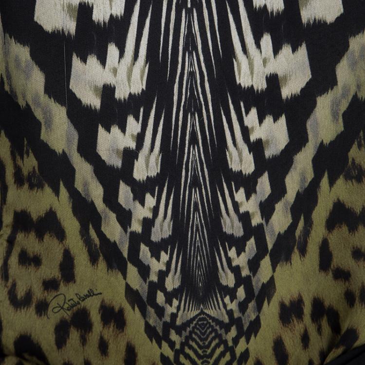 Pre Owned Roberto Cavalli Animal Printed Silk Belted Kaftan Tunic M