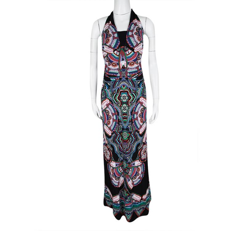 Pre Owned Roberto Cavalli Multicolor Printed Halter Maxi Dress S