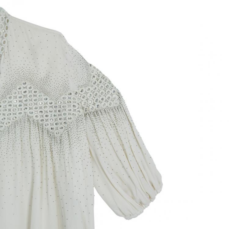 Pre Owned Roberto Cavalli White Embellished Top M