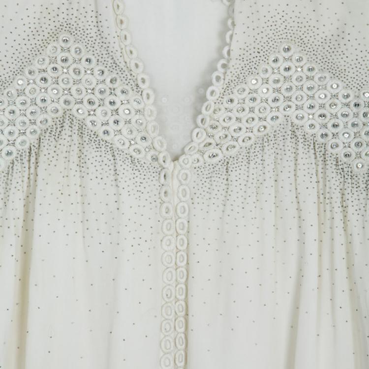 Pre Owned Roberto Cavalli White Embellished Top M