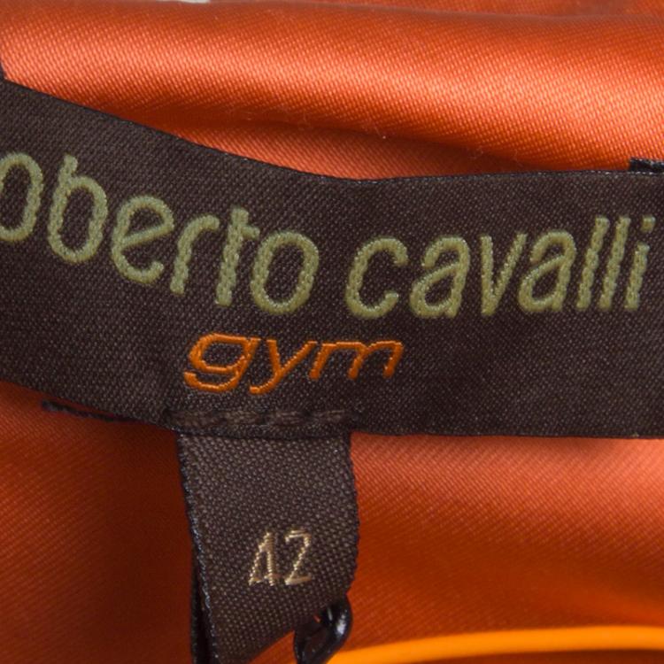 Pre Owned Roberto Cavalli Gym Orange Leopard Print Hooded Zip Front Sweatshirt M