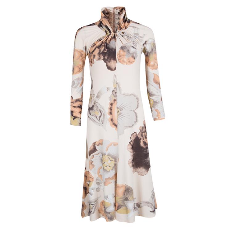 مملوكة مسبقًا Roberto Cavalli Multicolor Floral Print Gathered Long Sleeve Dress M