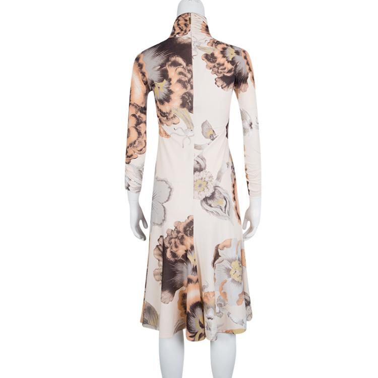 مملوكة مسبقًا Roberto Cavalli Multicolor Floral Print Gathered Long Sleeve Dress M