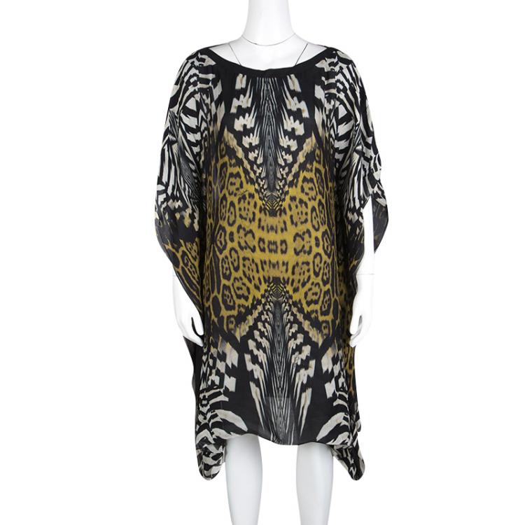 Pre Owned Roberto Cavalli Multicolor Animal Printed Silk Kaftan Tunic M