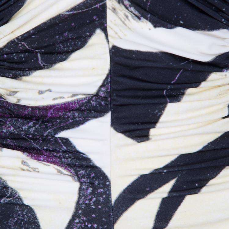 Pre Owned Roberto Cavalli Multicolor Printed Ruched Sleeveless Dress M