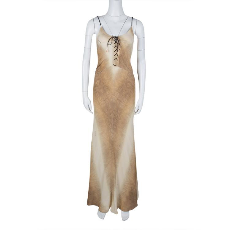 مملوكة مسبقًا Roberto Cavalli Multicolor Printed Silk Back Tie Detail Sleeveless Maxi Dress S