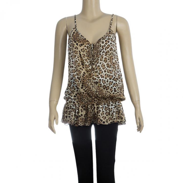 Pre Owned Roberto Cavalli Animal Print Dropwaist Gathered Top M