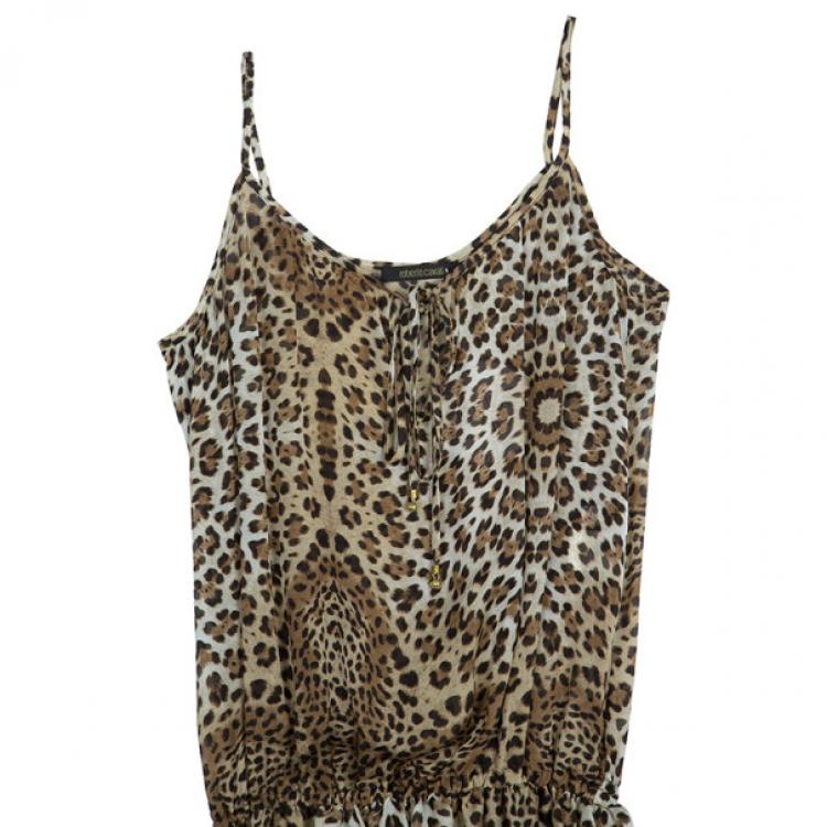 Pre Owned Roberto Cavalli Animal Print Dropwaist Gathered Top M