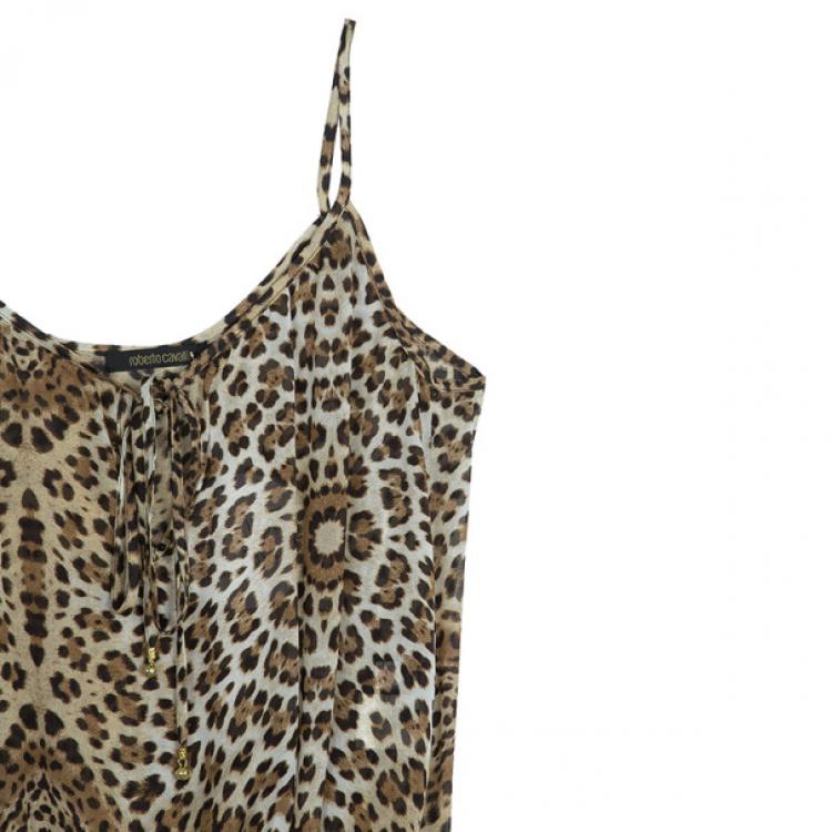Pre Owned Roberto Cavalli Animal Print Dropwaist Gathered Top M
